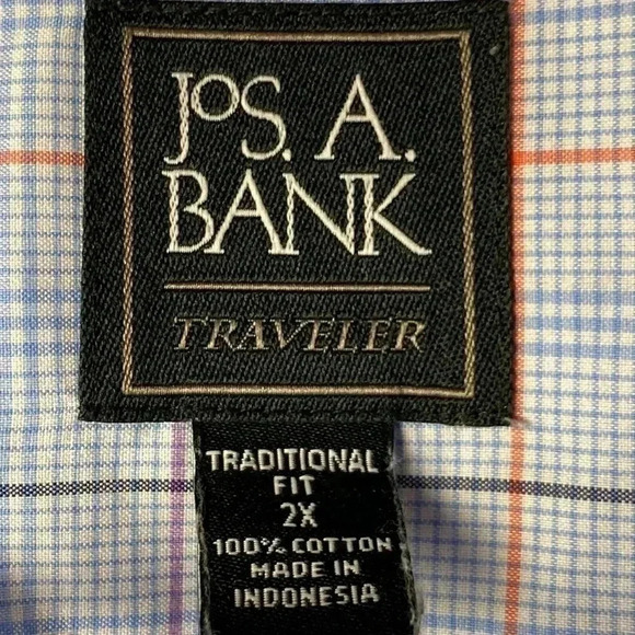 JOS.A.BANK TRADITIONAL FIT MENS SIZE 2X BLUE PLAID LONG SLEEVE SHIRT 100% COTTON - Picture 4 of 12